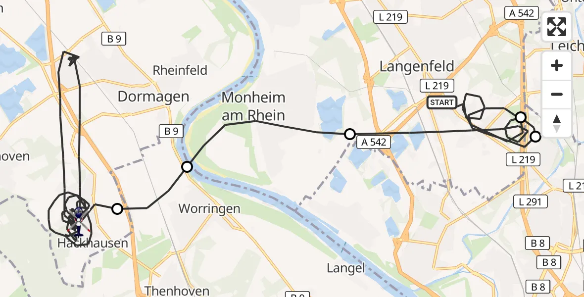 Flugroute Polizeihubschrauber Langenfeld (Rhld.) - Dormagen, 03 April 2026, 13:53
