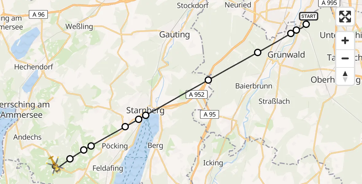 Flugroute Rettungshubschrauber ADAC Air Rescue Center Hubschrauberlandeplatz (Christoph 1) - Andechs, 03 April 2026, 13:55