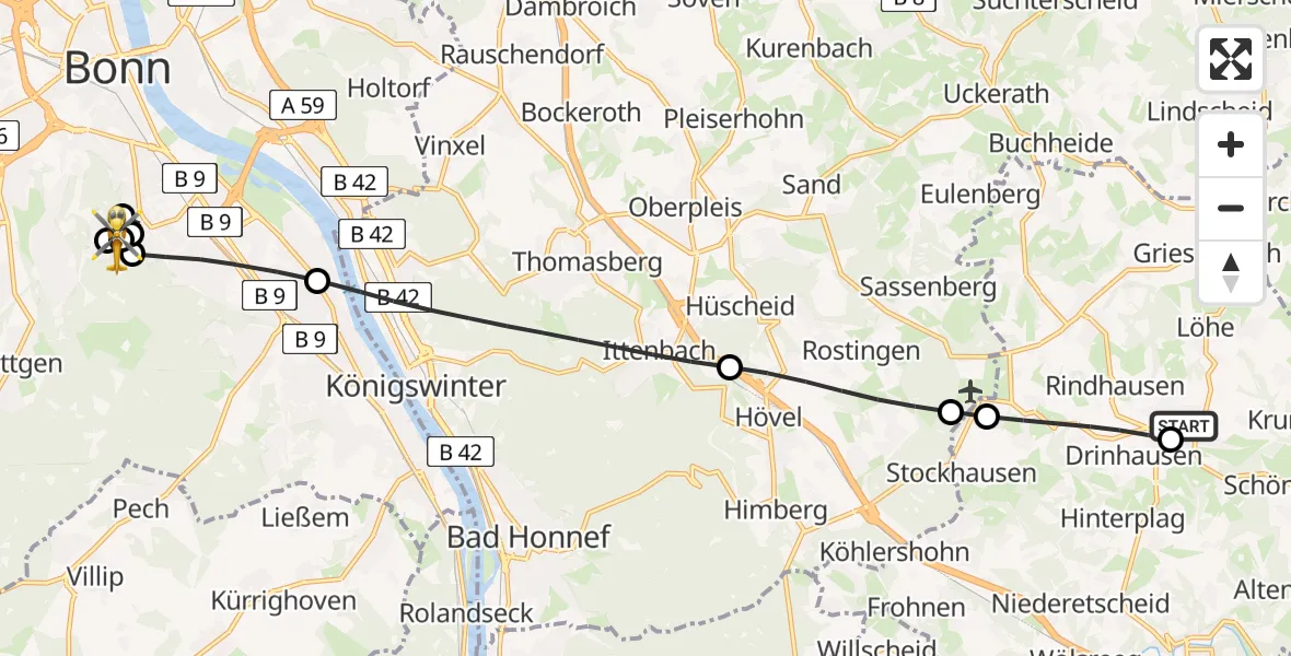 Routekaart van de vlucht: Rettungshubschrauber nach Bonn University Hospital