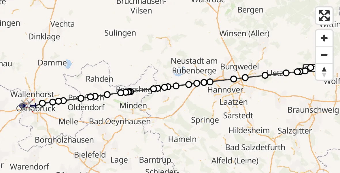 Flugroute Polizeihubschrauber Gifhorn Bundespolizei Hubschrauberlandeplatz - Osnabrück, 03 April 2026, 14:00