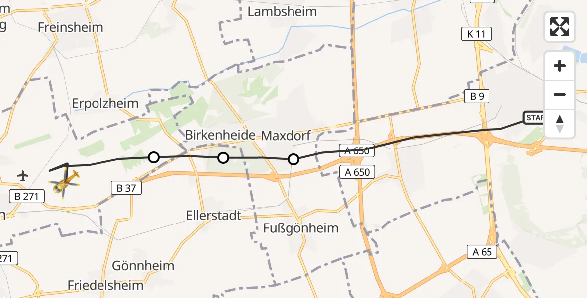 Flugroute Rettungshubschrauber Ludwigshafen am Rhein - Bad Dürkheim, 03 April 2026, 14:00