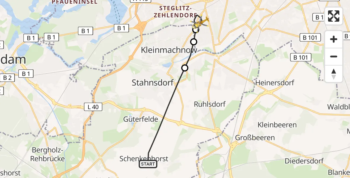 Routekaart van de vlucht: Rettungshubschrauber nach Berlin, Walterhöferstraße
