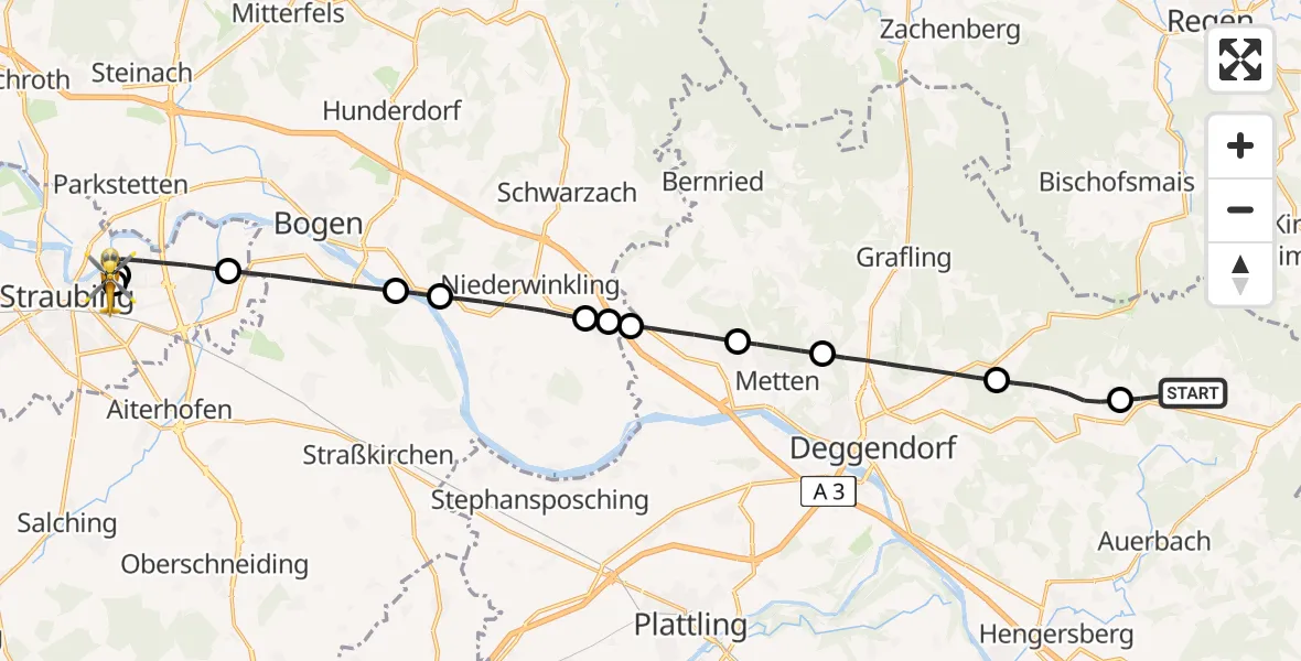 Routekaart van de vlucht: Rettungshubschrauber nach Sankt Elisabeth Hospital Straubing
