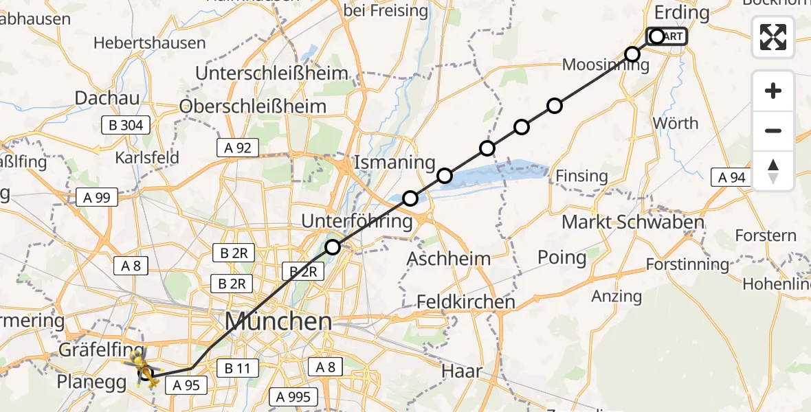 Routekaart van de vlucht: Rettungshubschrauber nach DRF Air Rescue München Hubschrauberlandeplatz