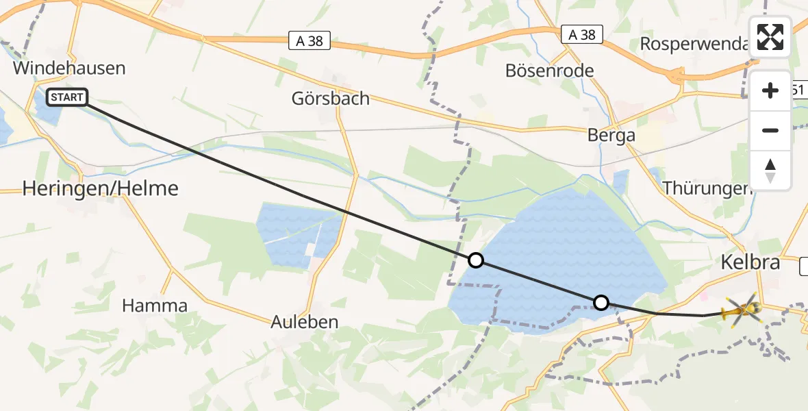 Routekaart van de vlucht: Rettungshubschrauber nach Kelbra (Kyffhäuser), Waldstraße