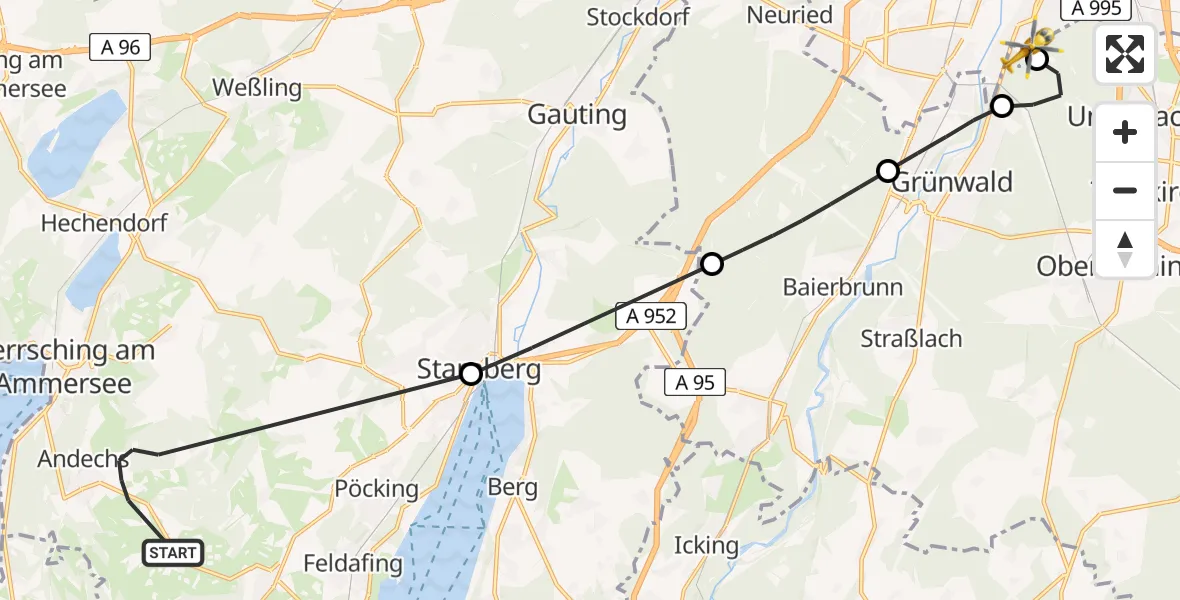 Routekaart van de vlucht: Rettungshubschrauber nach ADAC Air Rescue Center Hubschrauberlandeplatz (Christoph 1)