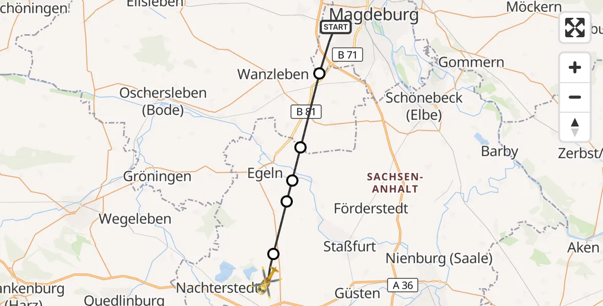 Flugroute Rettungshubschrauber Magdeburg - Aschersleben, 03 April 2026, 14:29