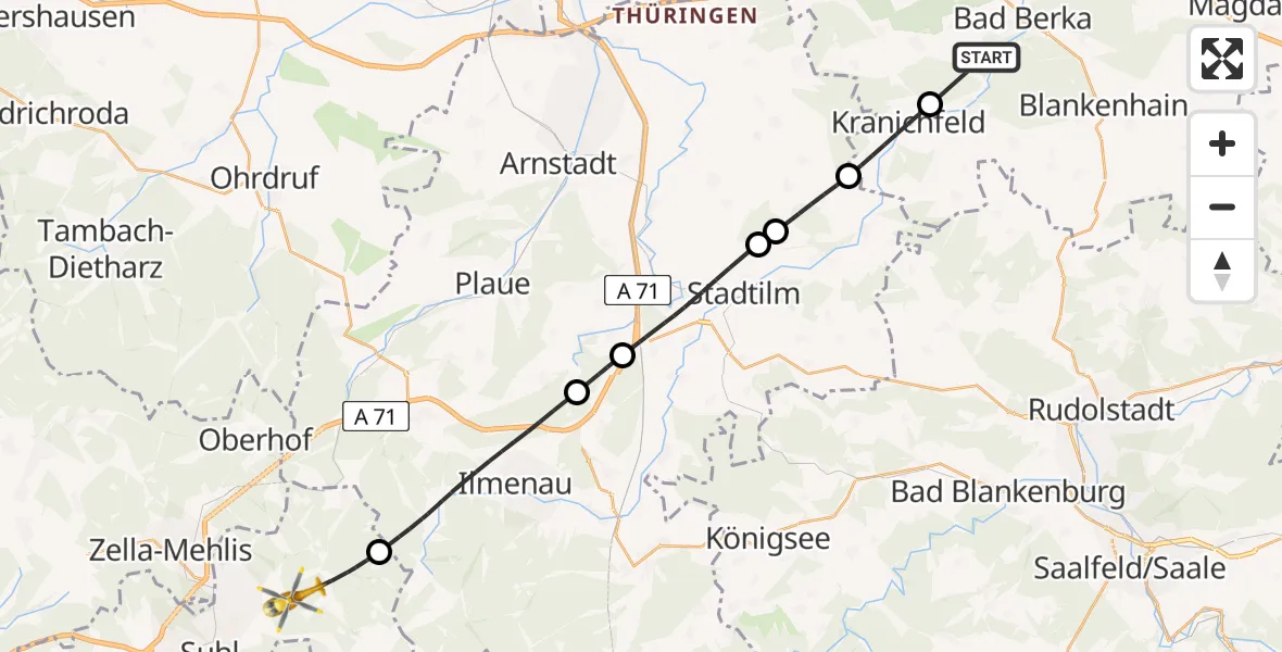 Flugroute Rettungshubschrauber Bad Berka - Suhl, 03 April 2026, 14:29