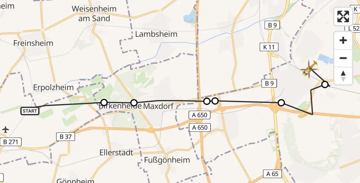 Routekaart van de vlucht: Rettungshubschrauber nach Ludwigshafen am Rhein, Mittelpartstraße