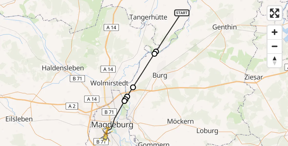 Routekaart van de vlucht: Rettungshubschrauber nach Magdeburg, Fermersleber Weg