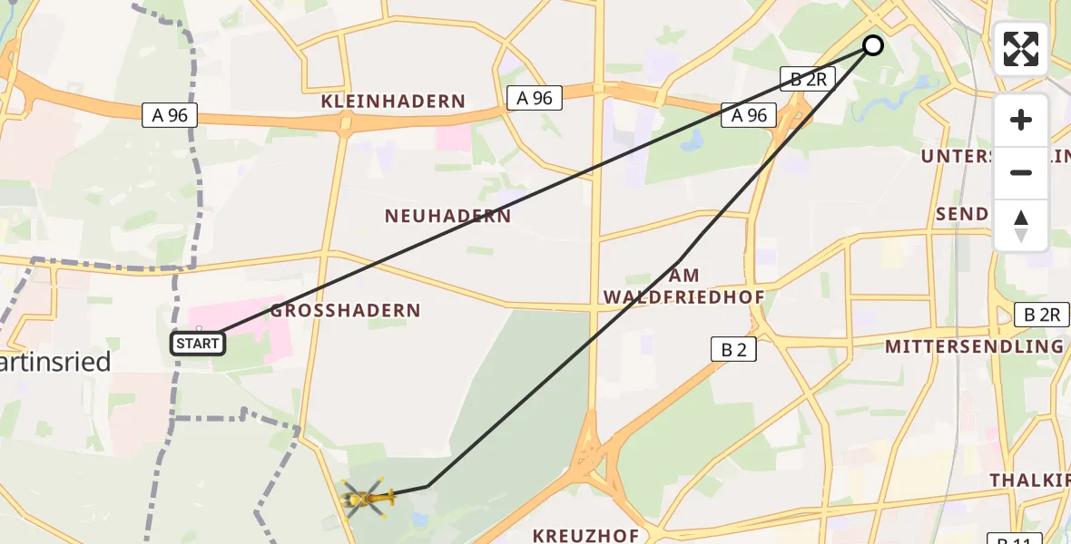 Flugroute Rettungshubschrauber DRF Air Rescue München Hubschrauberlandeplatz - München, 03 April 2026, 14:31
