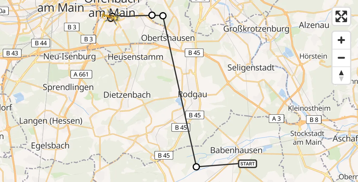 Routekaart van de vlucht: Ambulanzhubschrauber nach Sana Hospital Offenbach