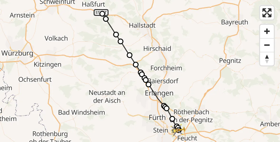 Routekaart van de vlucht: Rettungshubschrauber nach Nürnberg South Hospital