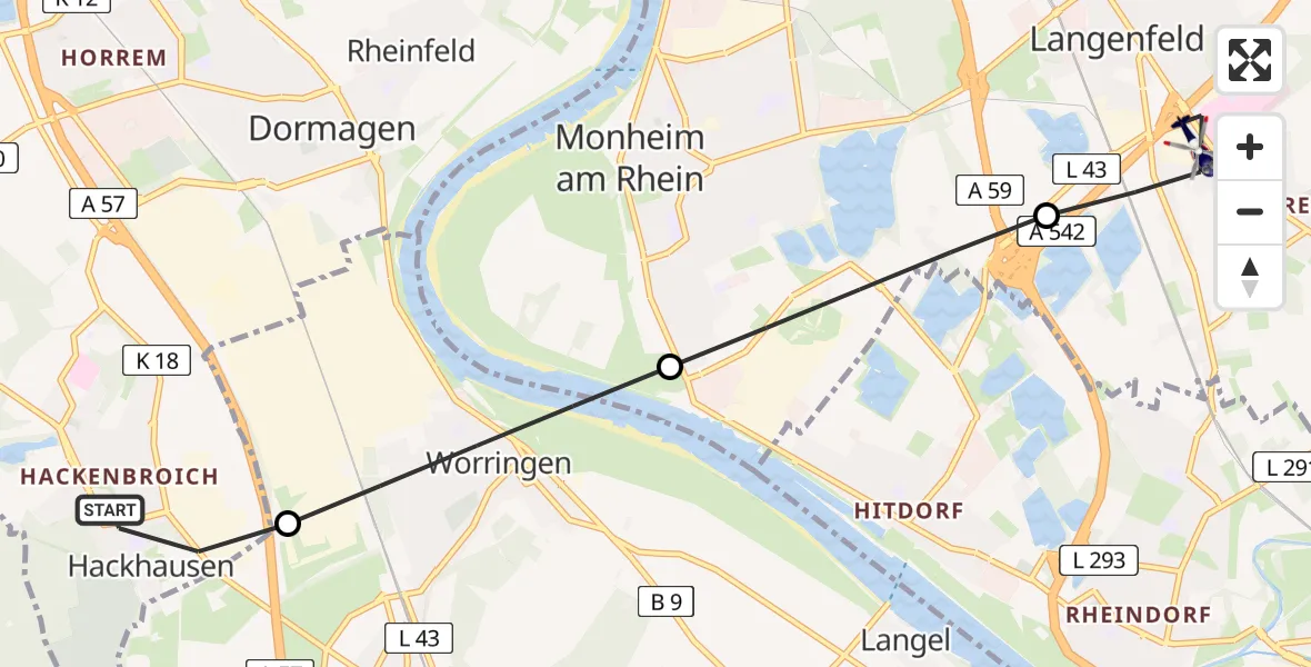 Routekaart van de vlucht: Polizeihubschrauber nach Langenfeld (Rhld.), Robert-Koch-Straße