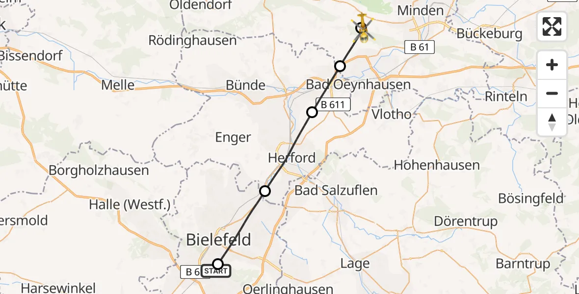 Flugroute Rettungshubschrauber Luftrettungszentrum Bielefeld - Minden, 03 April 2026, 14:53