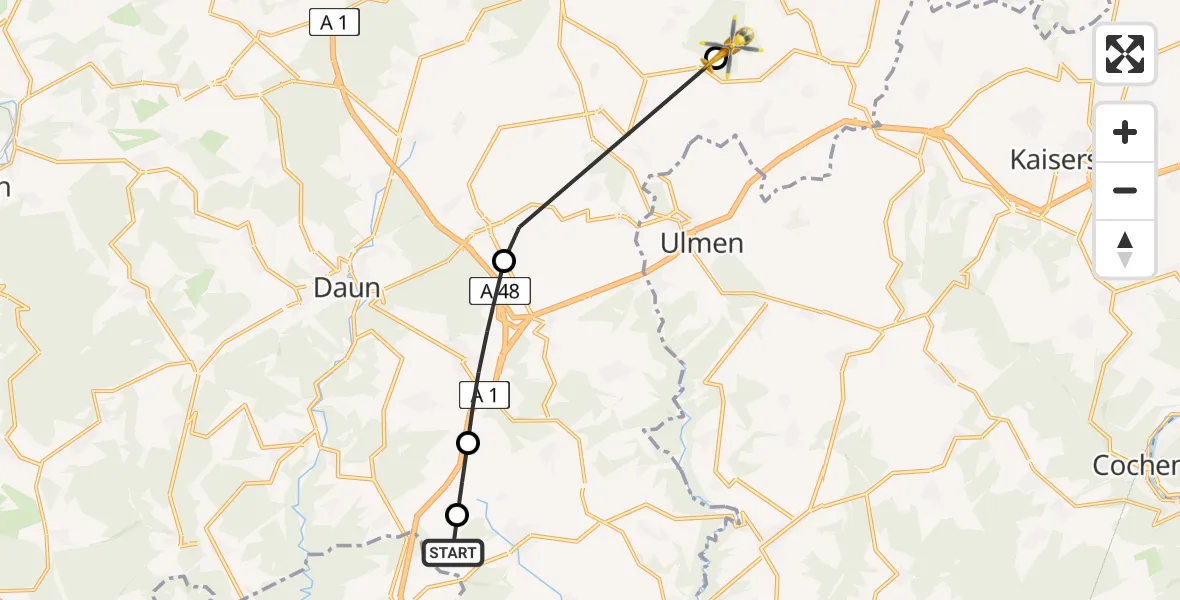 Routekaart van de vlucht: Ambulanzhubschrauber nach Uersfeld, Indiana Jones Bridge