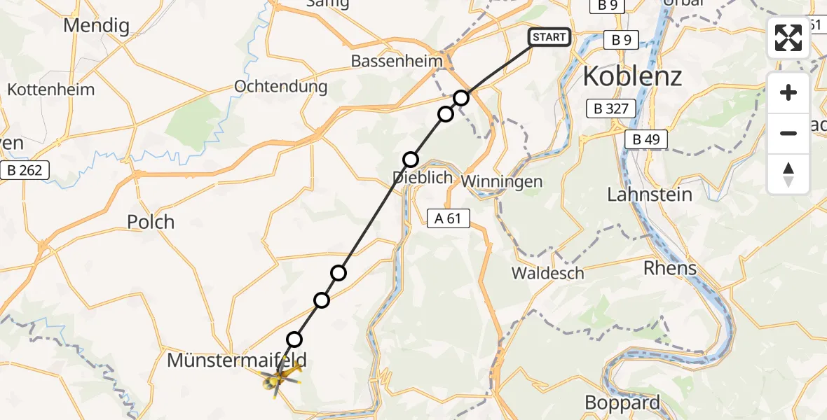 Flugroute Rettungshubschrauber Koblenz - Münstermaifeld, 03 April 2026, 15:05