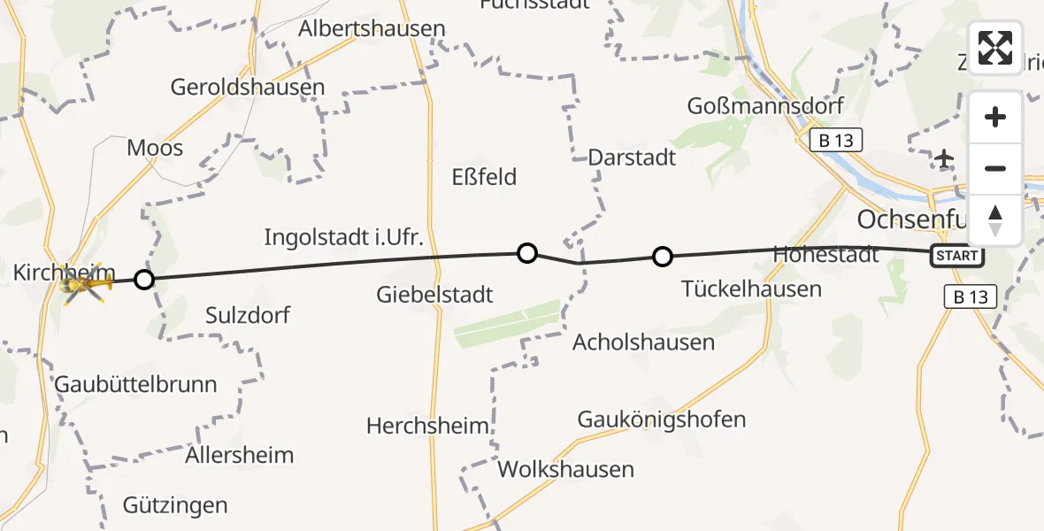 Flugroute Rettungshubschrauber Ochsenfurt - Kirchheim, 03 April 2026, 15:06