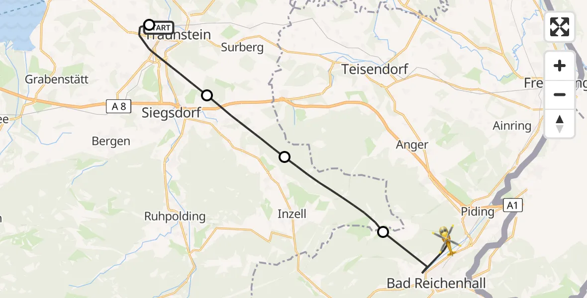 Flugroute Rettungshubschrauber Traunstein Hospital - Bad Reichenhall, 03 April 2026, 15:10