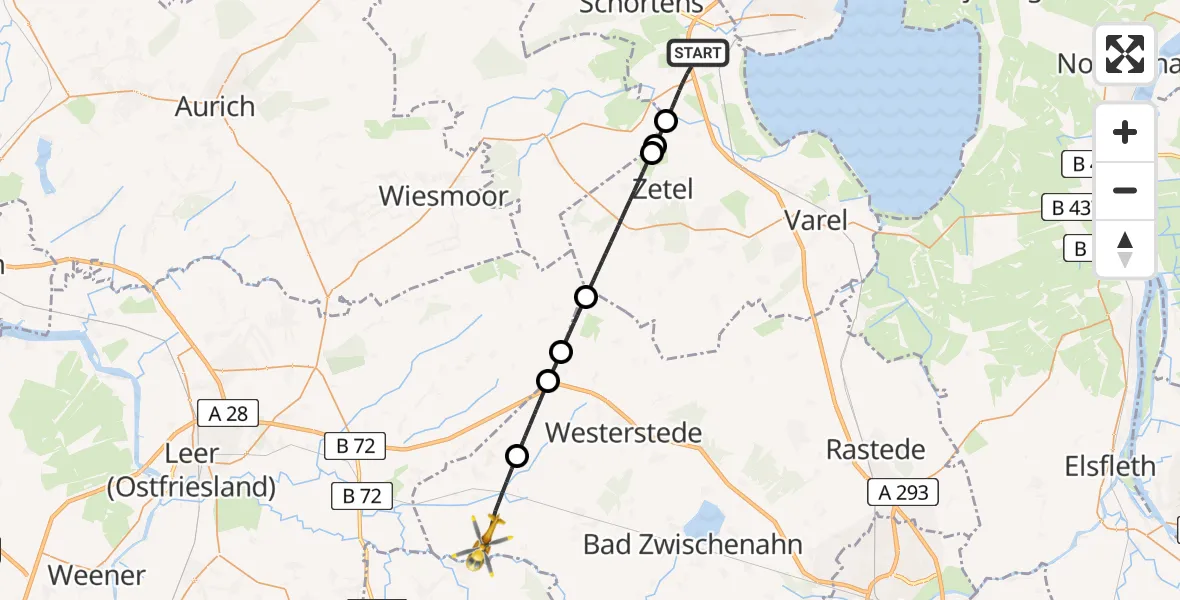 Flugroute Rettungshubschrauber Sande - Apen, 03 April 2026, 15:10
