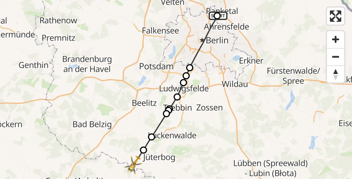 Flugroute Rettungshubschrauber Helios Clinic Berlin-Buch - Niedergörsdorf, 03 April 2026, 15:15