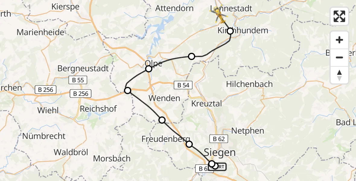 Flugroute Rettungshubschrauber Evangelisches Jung-Stilling Hospital - Lennestadt, 03 April 2026, 15:18