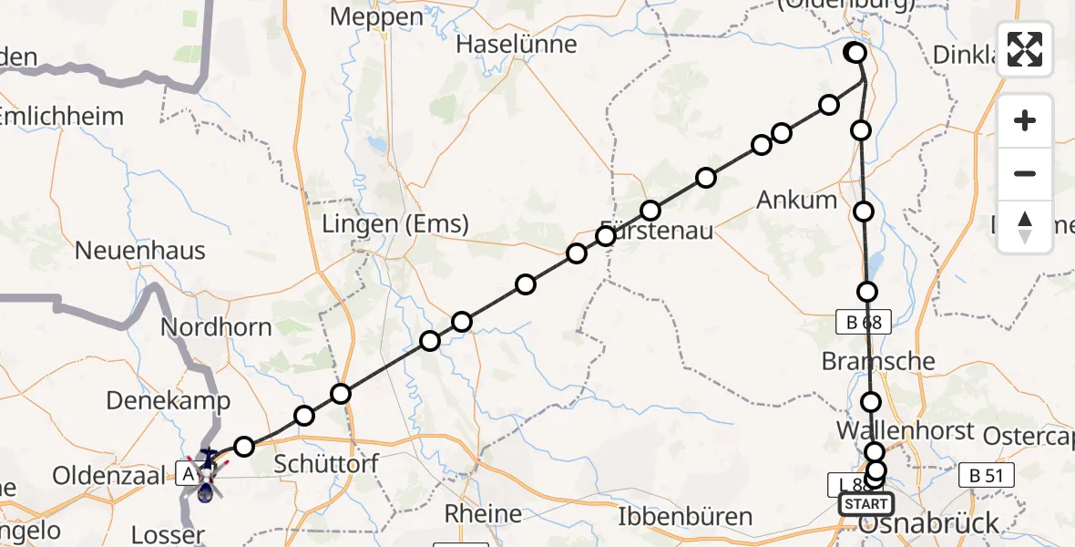 Routekaart van de vlucht: Polizeihubschrauber nach Bad Bentheim, Zur Grenze