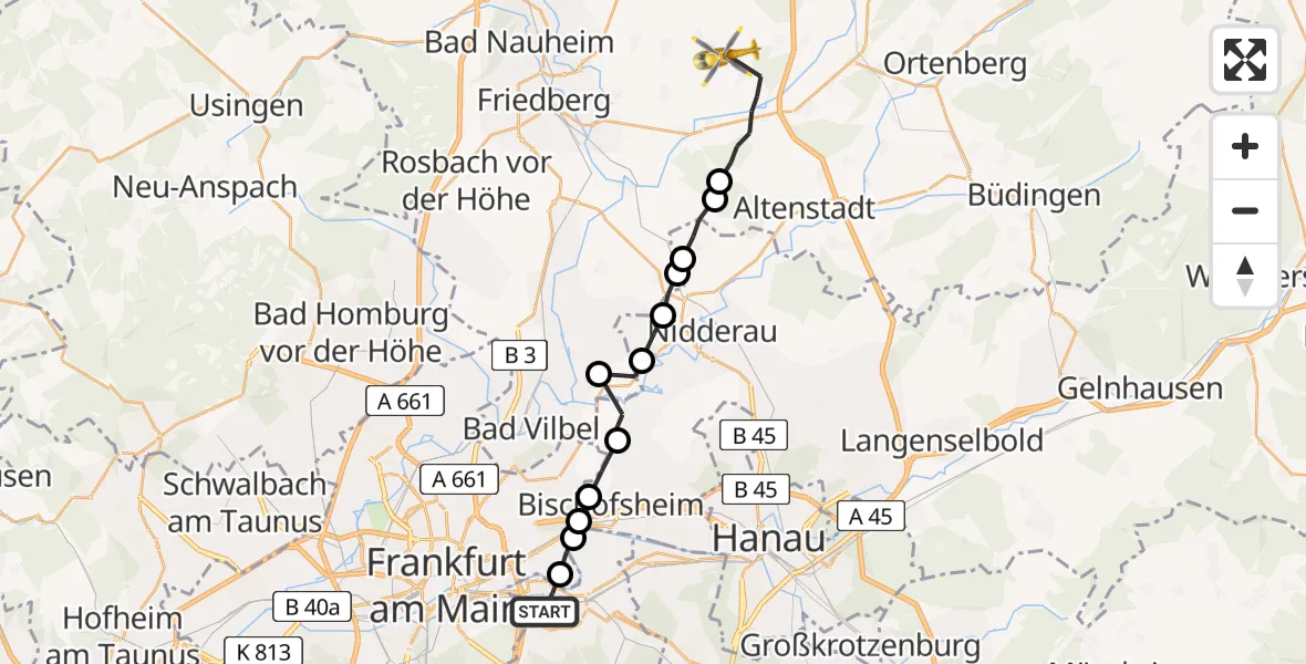 Routekaart van de vlucht: Ambulanzhubschrauber nach Reichelsheim (Wetterau), L 3187