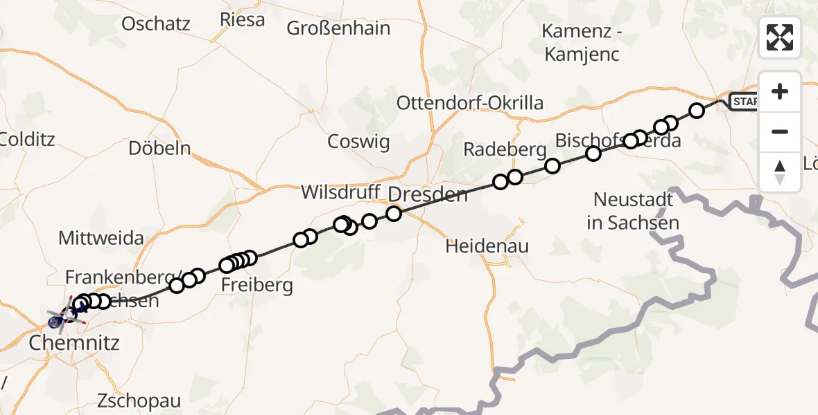 Routekaart van de vlucht: Polizeihubschrauber nach Chemnitz-Glösa Industrial Park Hubschrauberlandeplatz