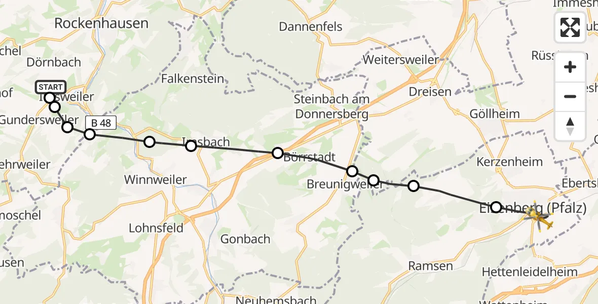 Flugroute Rettungshubschrauber Imsweiler UL - Eisenberg (Pfalz), 03 April 2026, 15:26