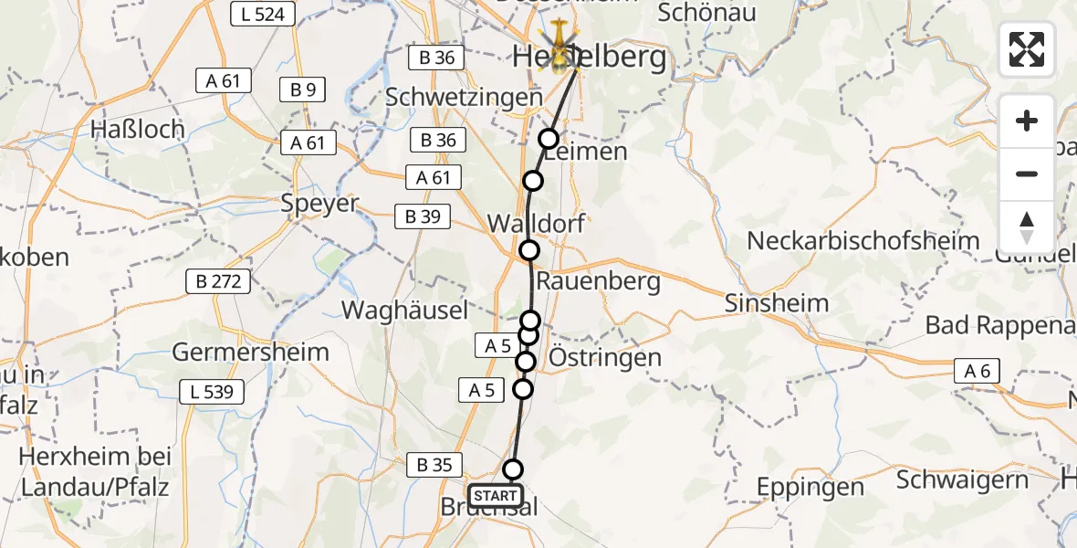 Routekaart van de vlucht: Rettungshubschrauber nach Heidelberg, Czernyring