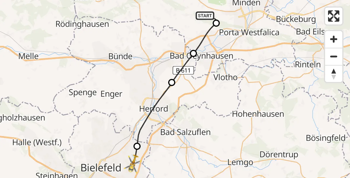 Routekaart van de vlucht: Rettungshubschrauber nach Bielefeld, Salzufler Straße