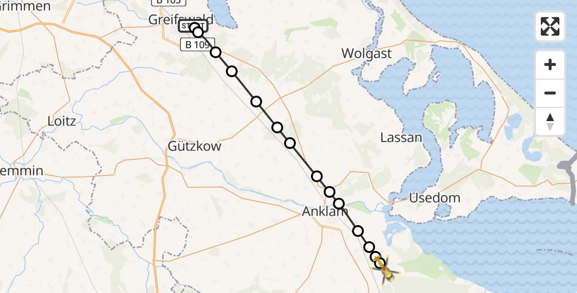 Routekaart van de vlucht: Rettungshubschrauber nach Ducherow