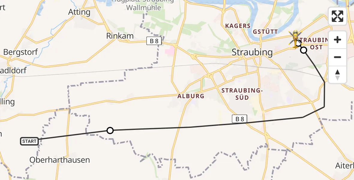 Routekaart van de vlucht: Rettungshubschrauber nach Sankt Elisabeth Hospital Straubing