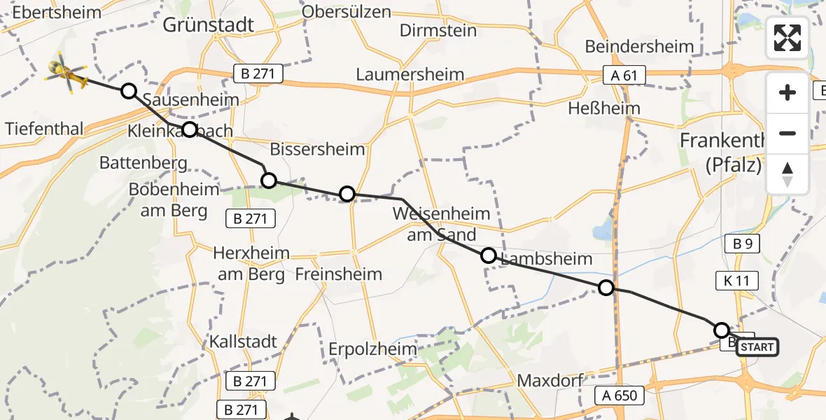 Routekaart van de vlucht: Rettungshubschrauber nach Tiefenthal