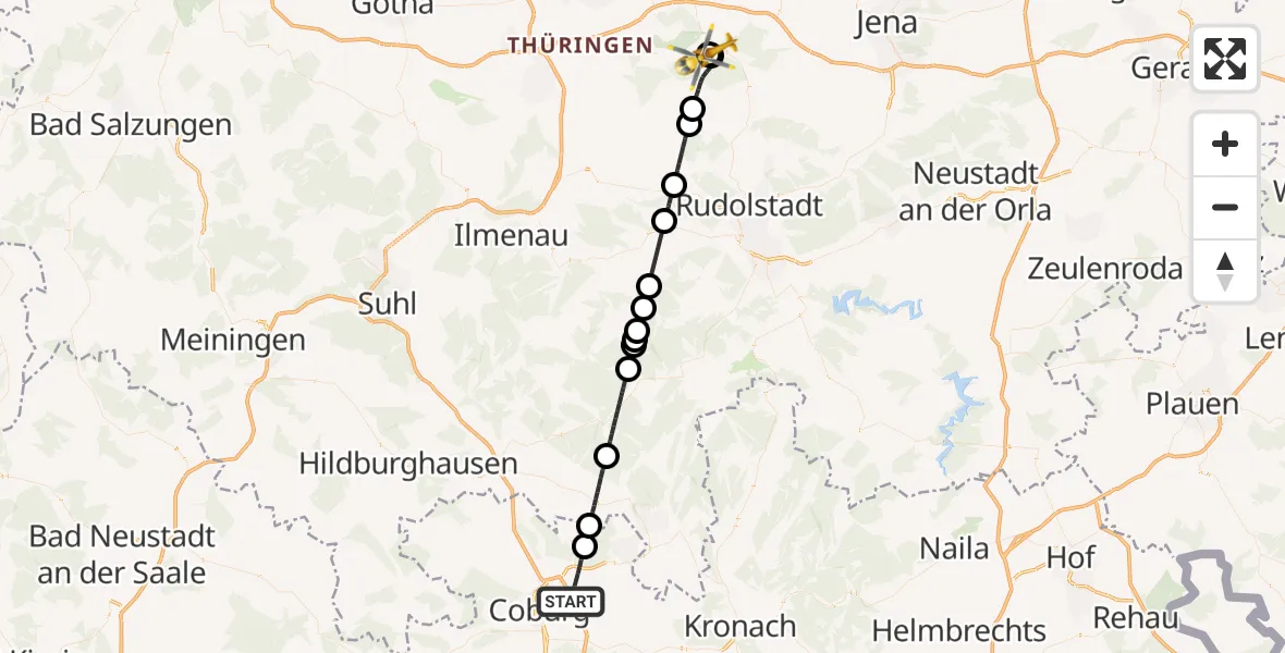 Routekaart van de vlucht: Ambulanzhubschrauber nach Bad Berka Central Hospital