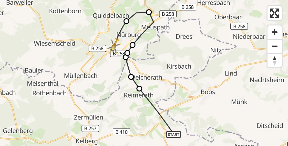 Routekaart van de vlucht: Ambulanzhubschrauber nach Nürburg, B 258