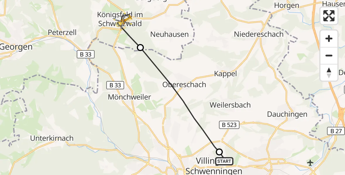 Flugroute Rettungshubschrauber DRF Air Rescue Station Villingen-Schwenningen Hubschrauberlandeplatz (Christoph 11) - Königsfeld im Schwarzwald, 03 April 2026, 15:36