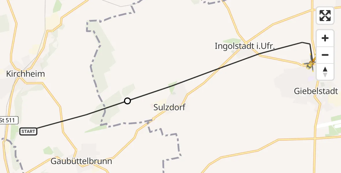 Routekaart van de vlucht: Rettungshubschrauber nach Giebelstadt, Langenwiesengraben