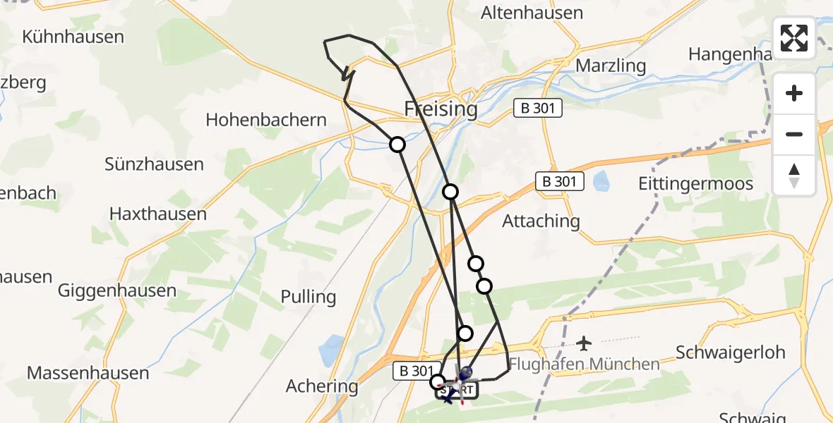 Flugroute Polizeihubschrauber München Flughafen - München Flughafen, 03 April 2026, 15:41