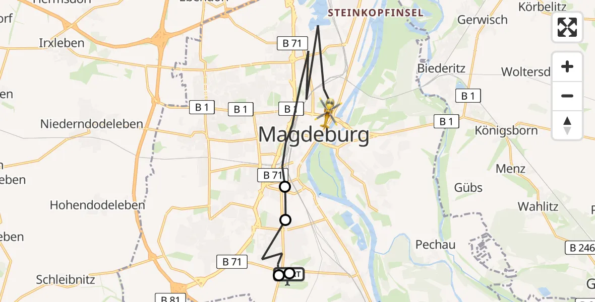Routekaart van de vlucht: Rettungshubschrauber nach Magdeburg, Johann-Gottlob-Nathusius-Ring