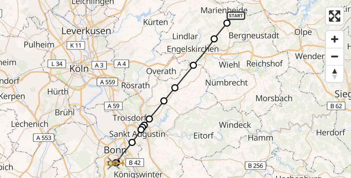 Routekaart van de vlucht: Rettungshubschrauber nach Bonn University Hospital