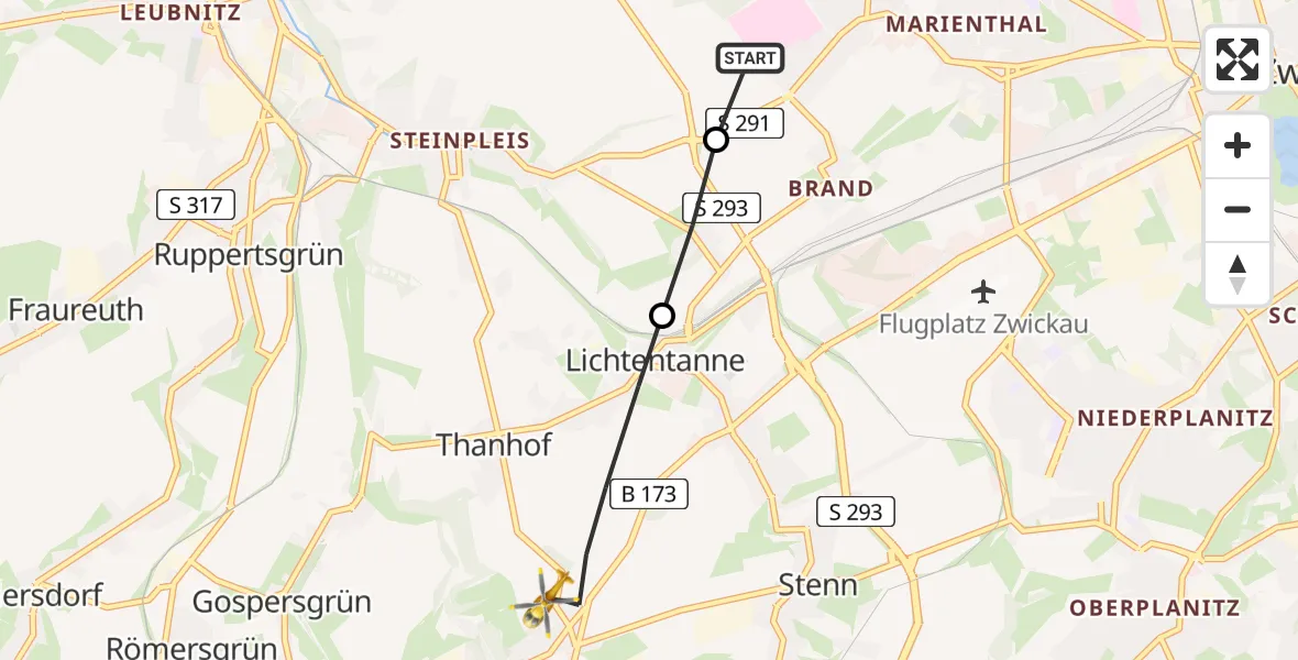 Flugroute Rettungshubschrauber ADAC Air Rescue Station Zwickau Hubschrauberlandeplatz - Lichtentanne, 03 April 2026, 15:55