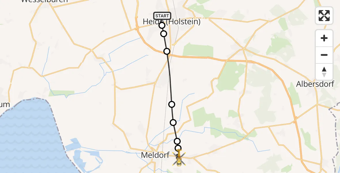 Flugroute Rettungshubschrauber Heide - Meldorf, 03 April 2026, 15:56