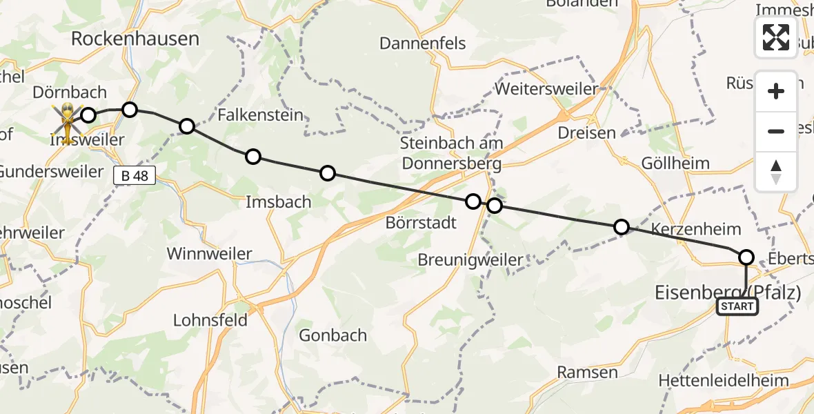 Routekaart van de vlucht: Rettungshubschrauber nach Imsweiler UL