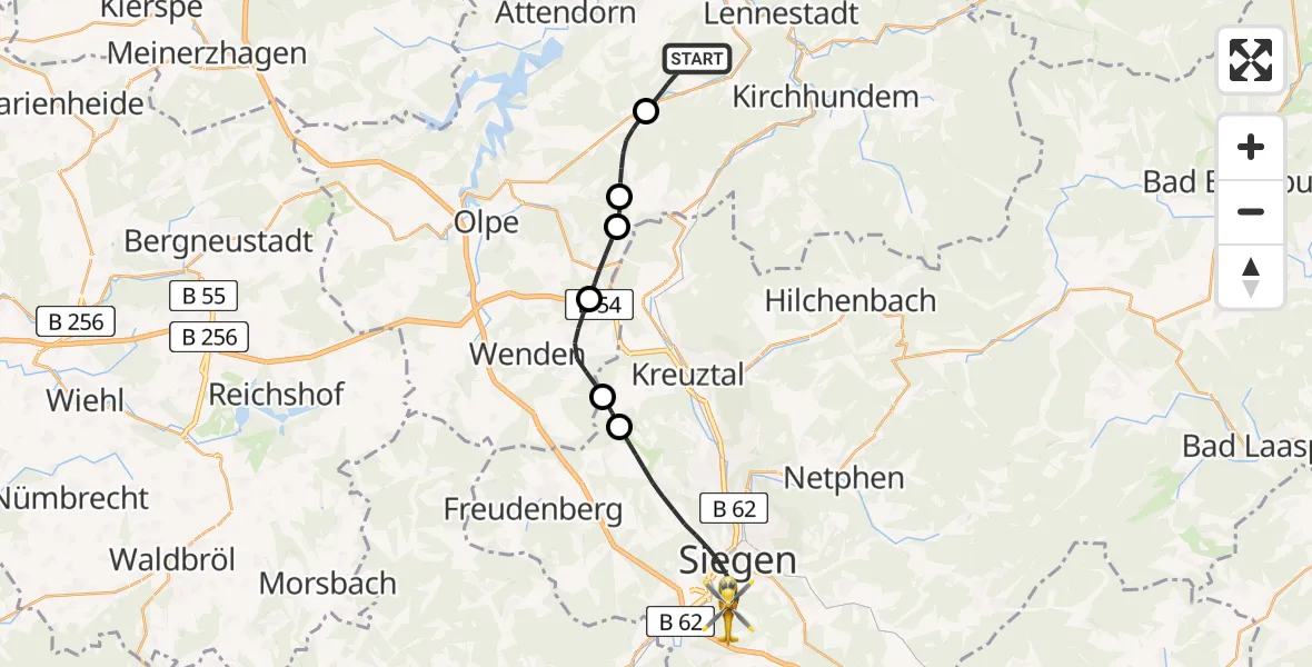 Routekaart van de vlucht: Rettungshubschrauber nach Evangelisches Jung-Stilling Hospital