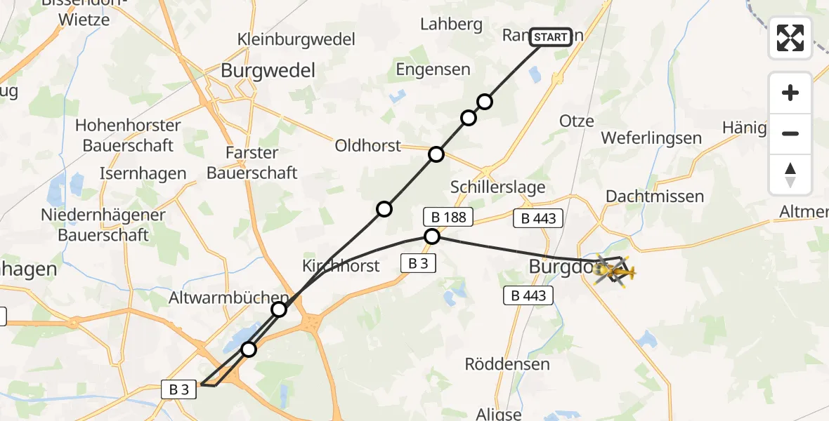 Flugroute Rettungshubschrauber Burgdorf - Burgdorf, 03 April 2026, 15:59