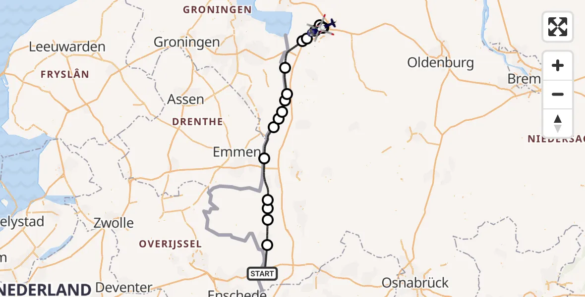 Routekaart van de vlucht: Polizeihubschrauber nach Flugplatz Leer-Papenburg