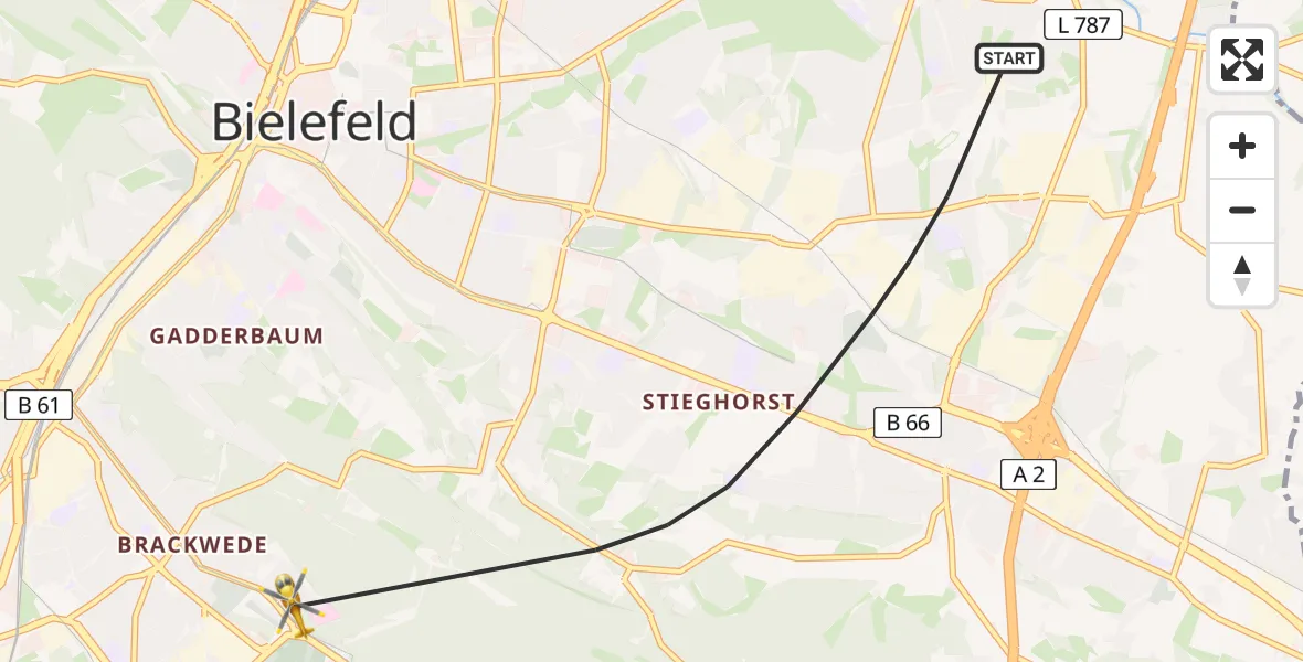 Routekaart van de vlucht: Rettungshubschrauber nach Luftrettungszentrum Bielefeld