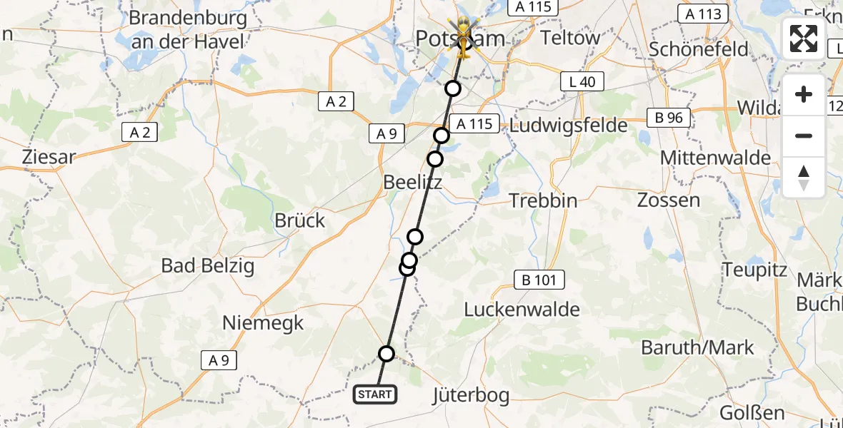 Routekaart van de vlucht: Rettungshubschrauber nach Ernst von Bergmann Clinic Hubschrauberlandeplatz